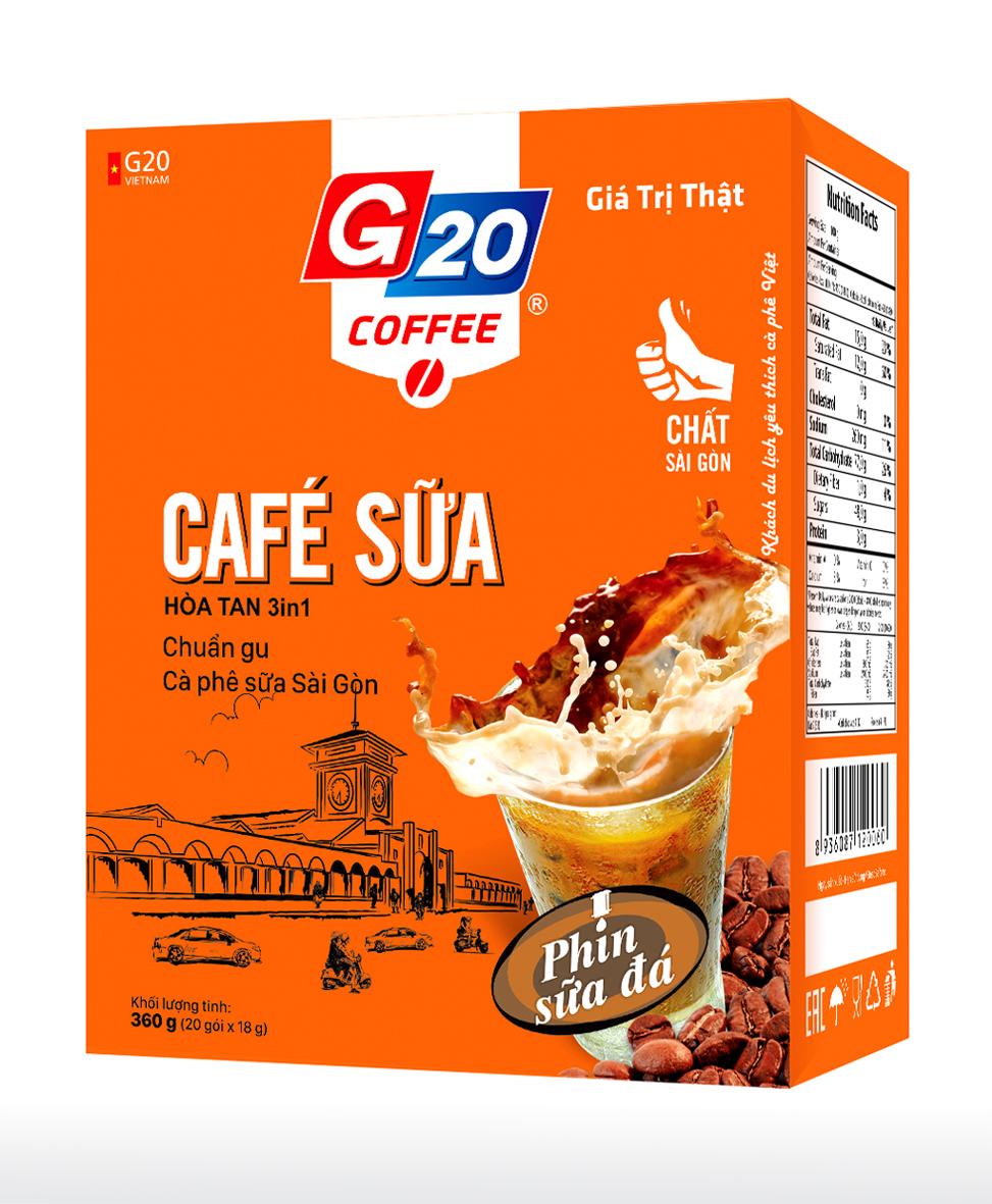 Cà phê sữa hòa tan 3 trong 1 Thương hiệu G20 - Milk Coffee - Cà phê sữa Sài Gòn ( 20 gói x 16g)