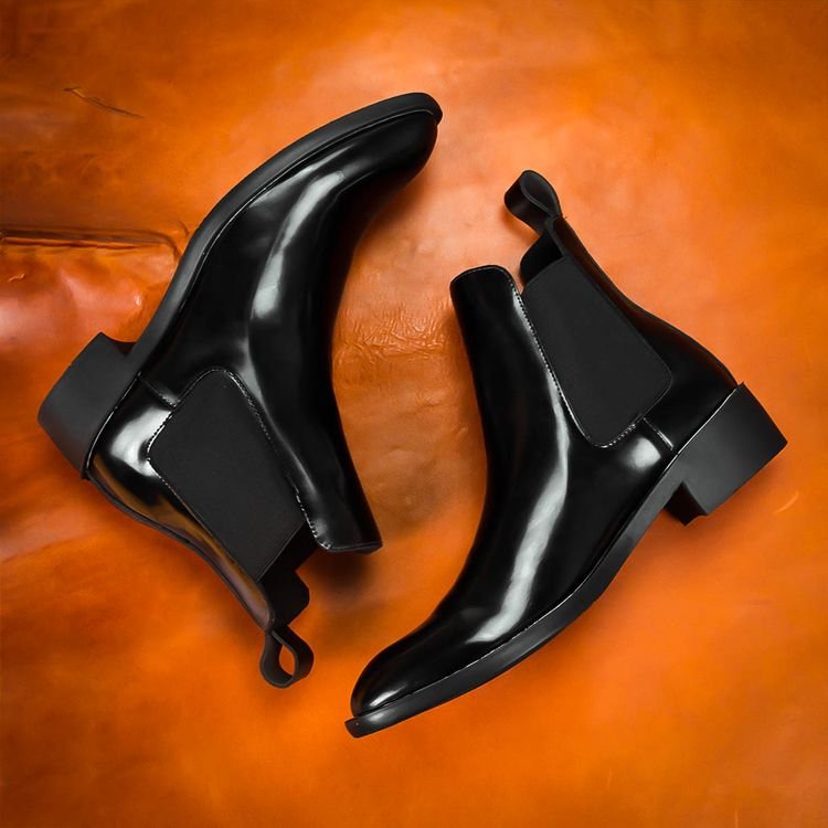 Men's High-Neck Boots, High-Quality Men's Leather Chelsea Boots with 3.5cm High Sole and Sturdy Stitching