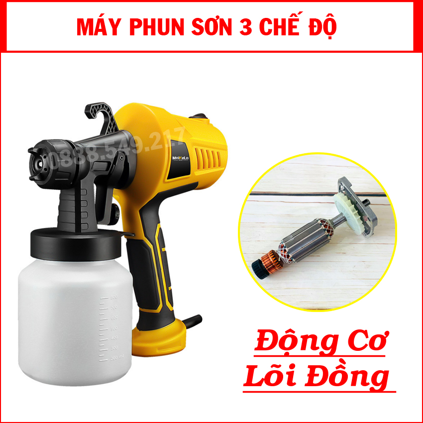 Máy Phun Sơn Cầm Tay  Đời Mới FREE SHIP - Súng Phun Sơn Hàng Cao Cấp Công Suất 500W Phun 3 Chế Độ