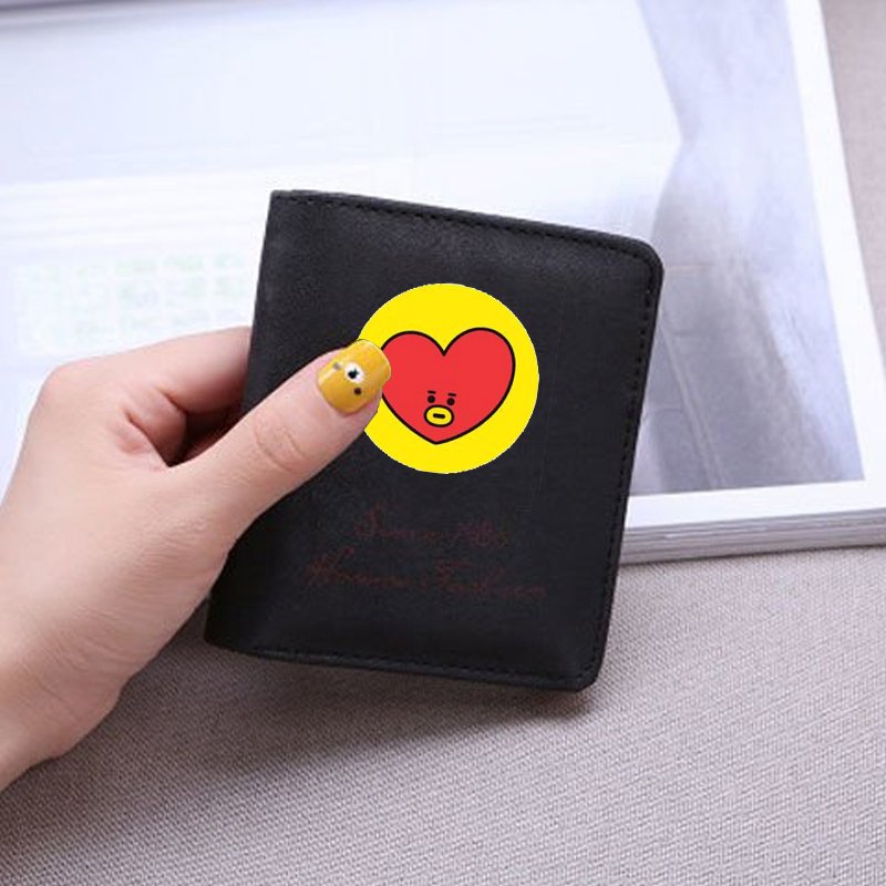 Ví ngắn ĐEN cầm tay in hình CHIBI Tata Mang Chimmy RJ Koya Cooky Shooky Van idol kpop đựng vật dụng nhỏ xinh xắn