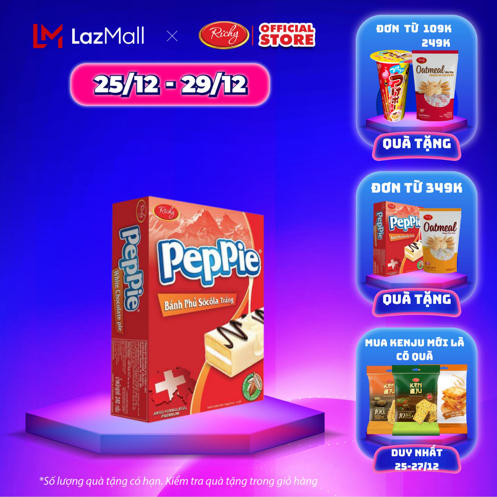 [SALE CUỐI NĂM 25-29/12] Bánh Peppie Richy phủ socola trắng hộp 3 (45g) - bánh kẹo Richy- bánh lễ, bánh hộp nhỏ