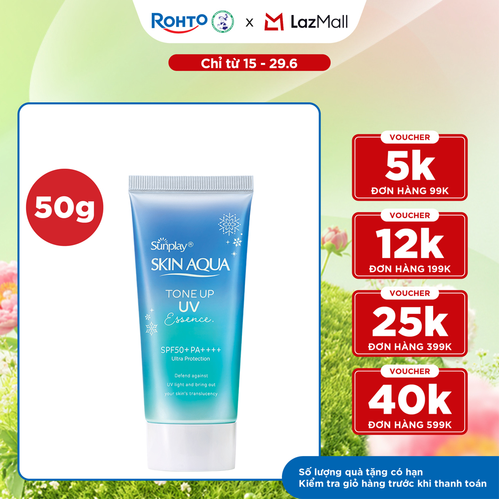 Kem chống nắng nâng tông Skin Aqua Tone up Blue cho da vàng có khuyết điểm đỏ, dạng tinh chất Sunplay Skin Aqua Tone Up UV Essence Blue SPF 50+ PA++++ 50g