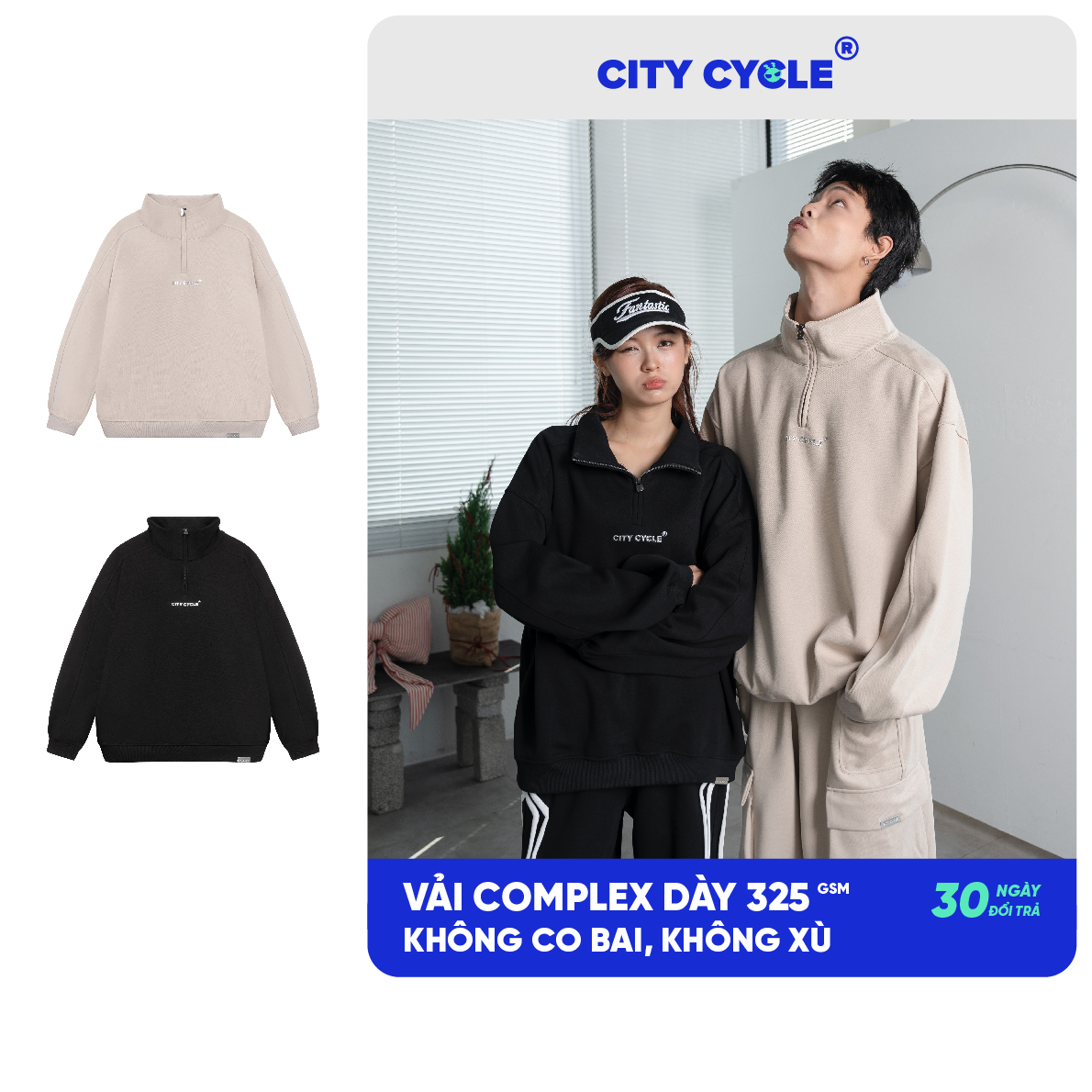Áo sweater đôi nam nữ mùa thu đông dày Local Brand Chính Hãng City Cycle Áo Sweater Runway