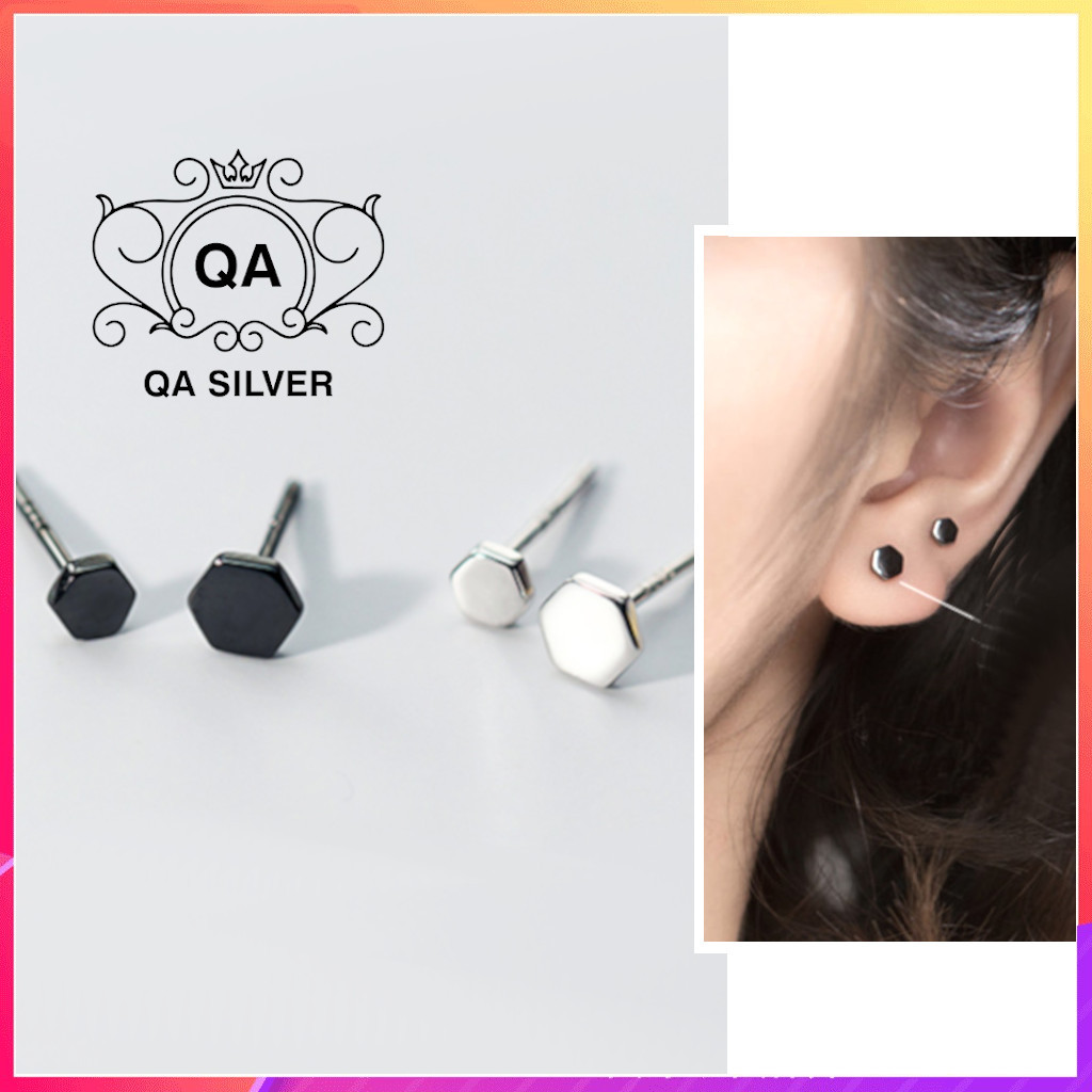 Khuyên tai bạc 925 lục giác 6 cạnh bông tai hình học đa giác s925 geometric qa silver earrings ea200605