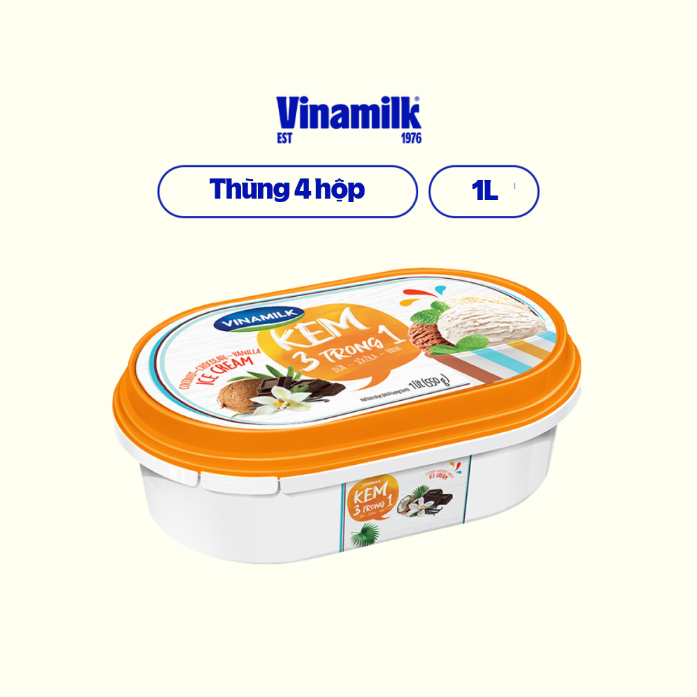 2 hộp kem dừa - socola - vani hộp 1l