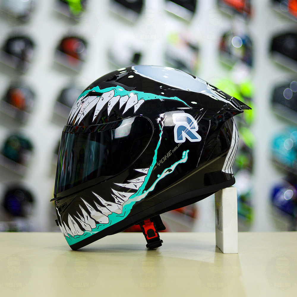 Mũ bảo hiểm fullface yohe 978 plus lên tem decal venom xanh ngọc - helmets 4u