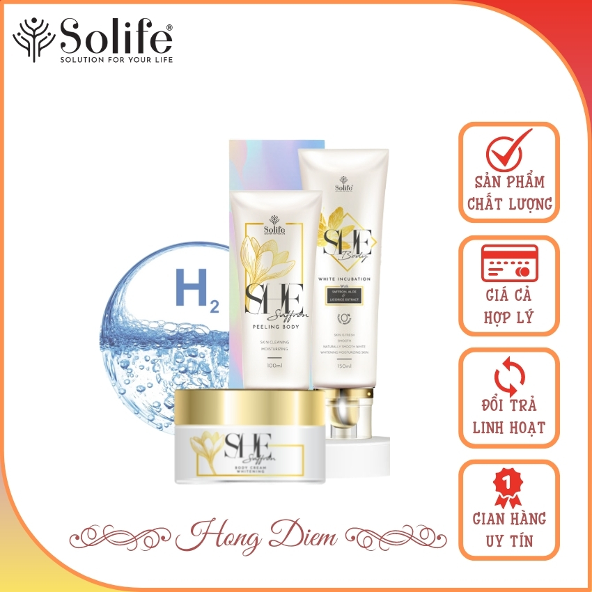 Combo kem dưỡng da toàn thân she saffron công nghệ phân tử nước - hong diem solife