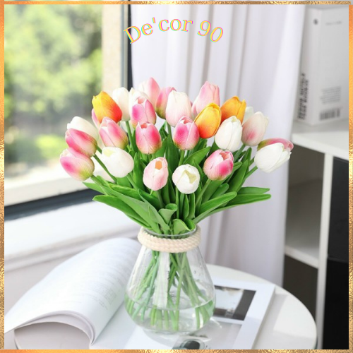 Hoa tulip giả De'cor 90, giống thật 99% hoa lụa decor cao cấp