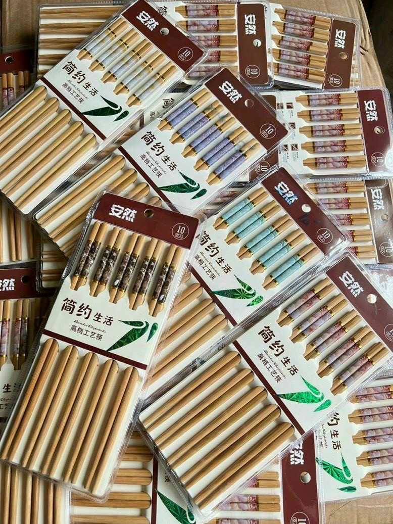 Combo 10 đôi đũa tre cao cấp Bamboo vân đá gắp đồ ăn thực phẩm
