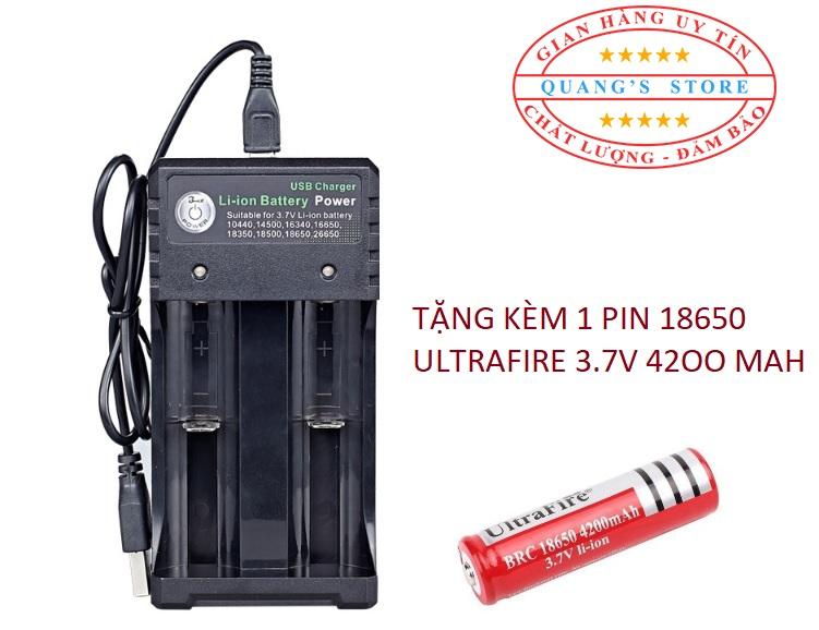 Sạc Pin Đa Năng Cho Pin 3.7V - Tặng Kèm 1 Pin Sạc 18650 4200 mAh ( Dùng Cho Đèn Pin, Quạt Mini...)