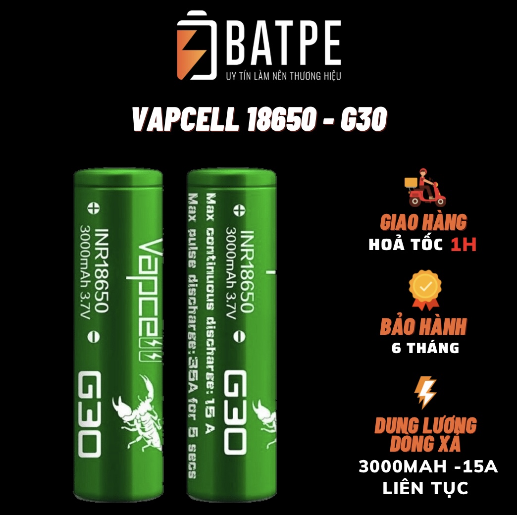 Pin sạc xả cao INR-18650 Vapcell mới 100% dung lượng 3000mAh 35A