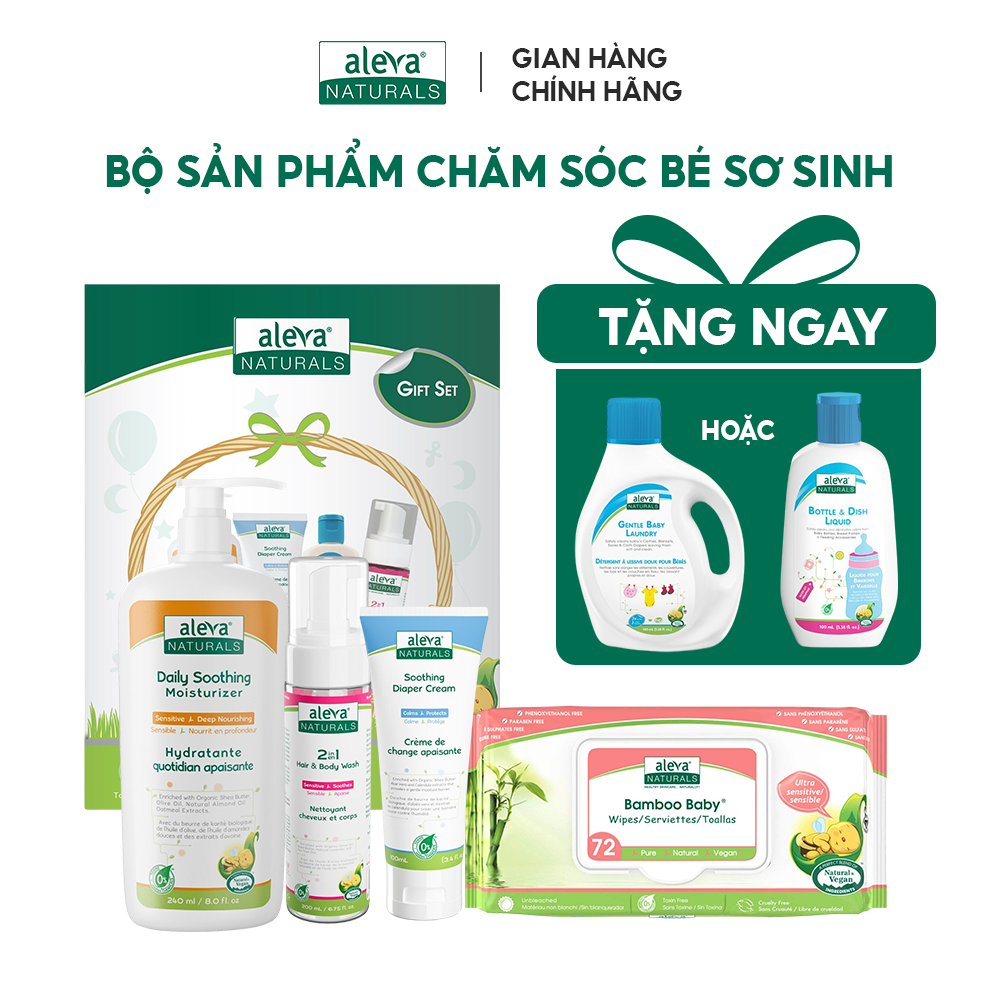 Combo tắm gội, dưỡng ẩm và làm mịn da hàng ngày cho bé Aleva Naturals