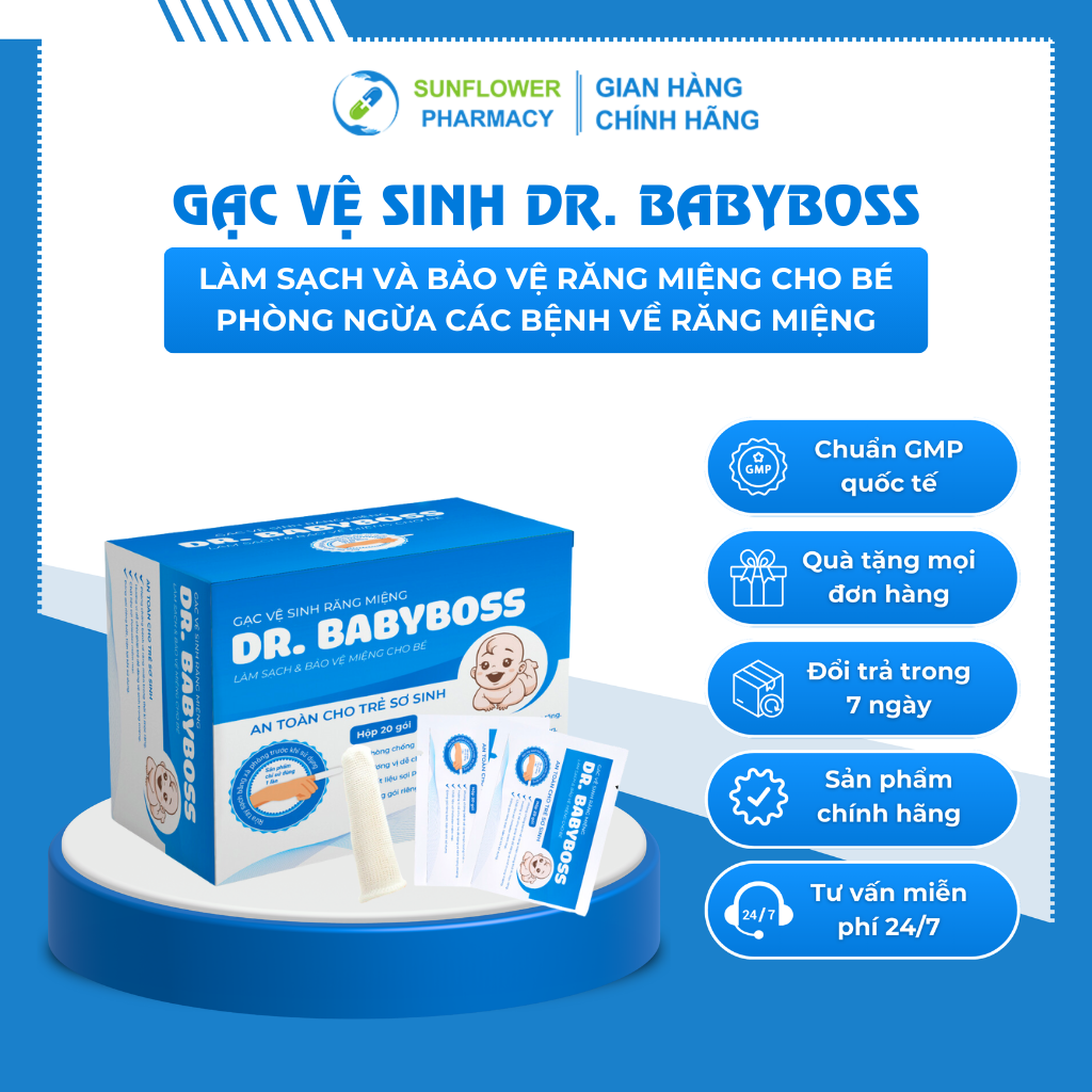 Gạc Vệ Sinh Răng Miệng DR. BABYBOSS - Làm Sạch Lưỡi, Nướu, Răng Và Khoang Miệng Cho Bé