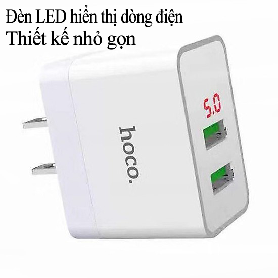 Cốc sạc nhanh 2 cổng usb 5.0a hoco dc28 usb vật liệupc chống cháy