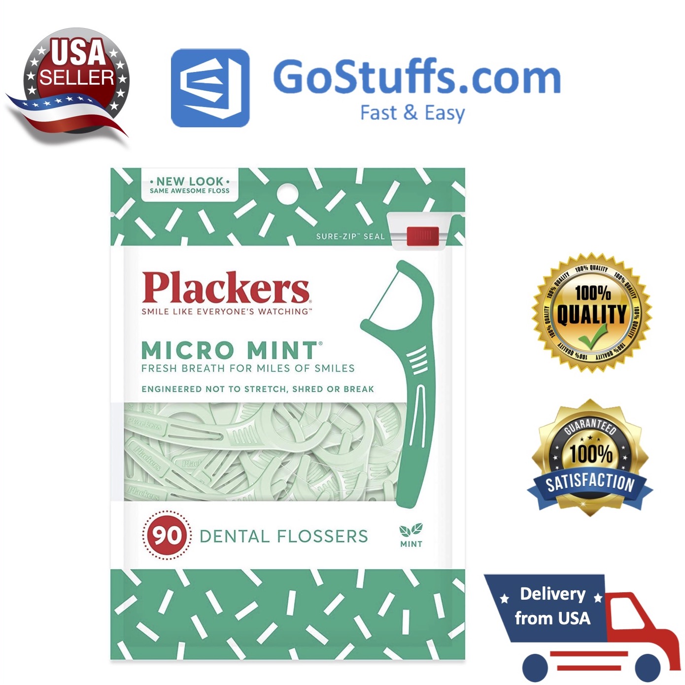 Plackers Micro Mint Dental Floss Picks chỉ nha khoa 90 cái/gói