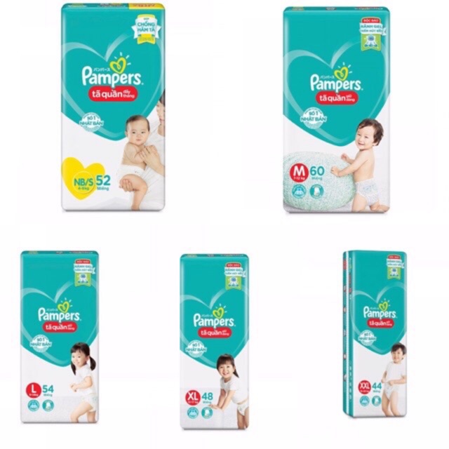 Pampers tã quần giữ dáng chống xệ s52/m60/l54/xl48/xxl44