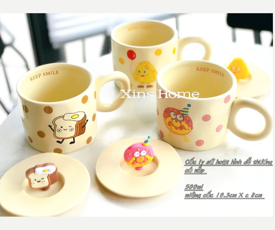 Cốc ly sứ/ ly sứ hoạt hình dể thương có nắp /500ml