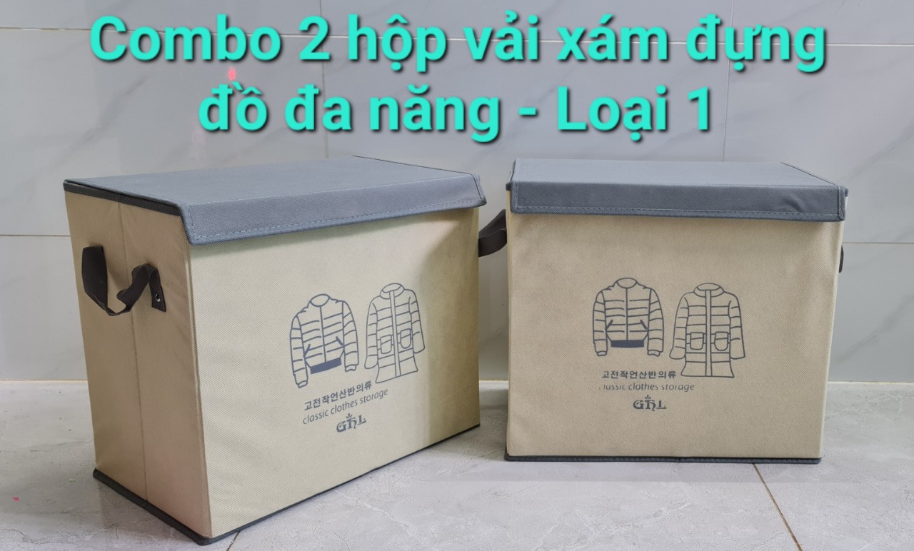 Combo 2 hộp vải xám có nắp đựng đồ đa năng- loại 1