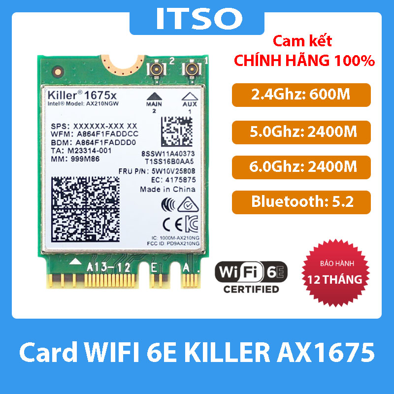 Card WIFI 6E Killer AX1675 khe M2 NGFF cho laptop bảo hành 12 tháng