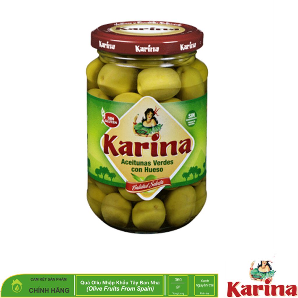 [Mua 1 tặng 1] Quả oliu xanh ngâm tách hạt KARINA 360g, Quả oliu Tây Ban Nha Tặng hộp găng tay 100c