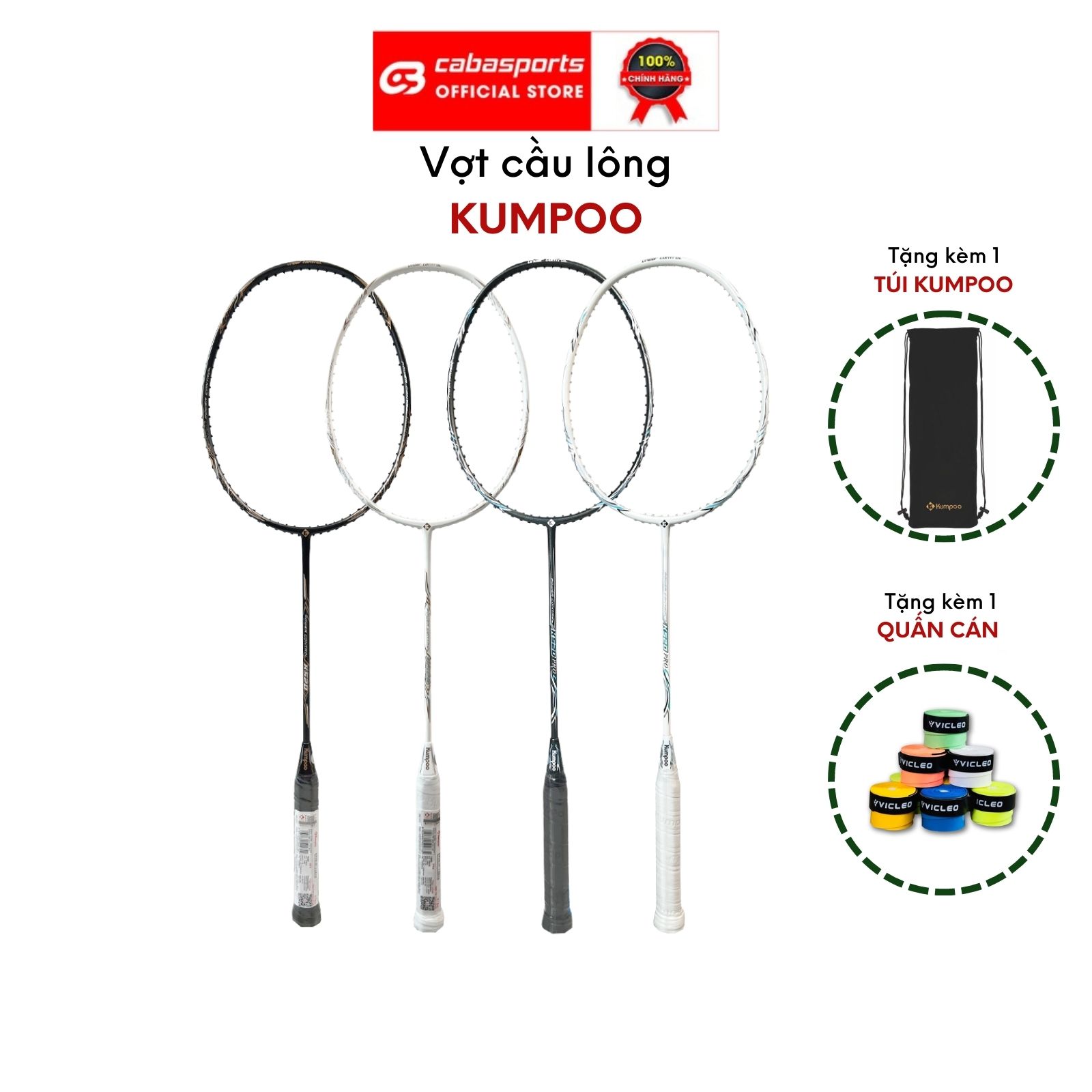Vợt cầu lông Kumpoo Power Control 520 trắng đen siêu nhẹ chính hãng