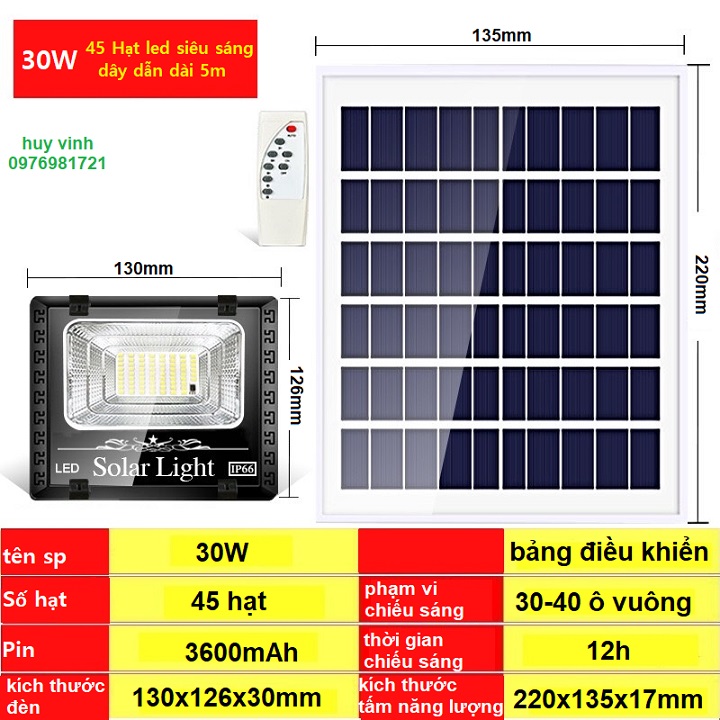 [GIÁ SỐC ] ĐÈN NĂNG LƯỢNG MẶT TRỜI 30W - Solar Light - 45led siêu sáng - dây dài 2,5m