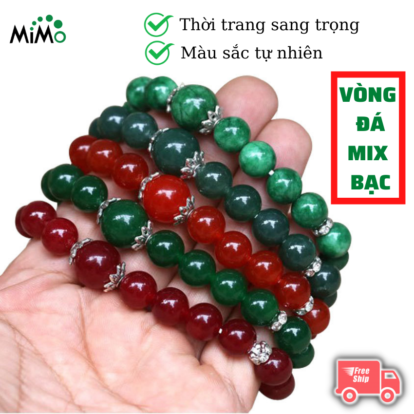 Vòng đeo tay nữ đá ngọc bích mix bạc thời trang, vòng đeo tay nữ mix bạc phong thủy Mimo 2021, vòng đá đeo tay nữ