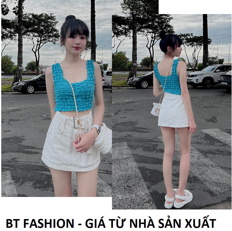 Váy ngắn kaki co dãn, áo xốp thun - bt fashion