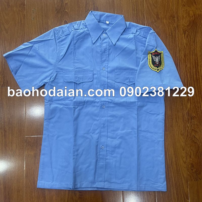Áo đồng phục bảo vệ tay ngắn vải si màu xanh