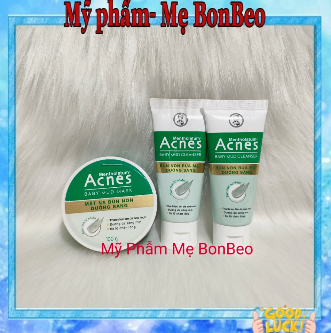Combo Mặt nạ bùn non Acnes dưỡng sáng100g + 2srm bùn