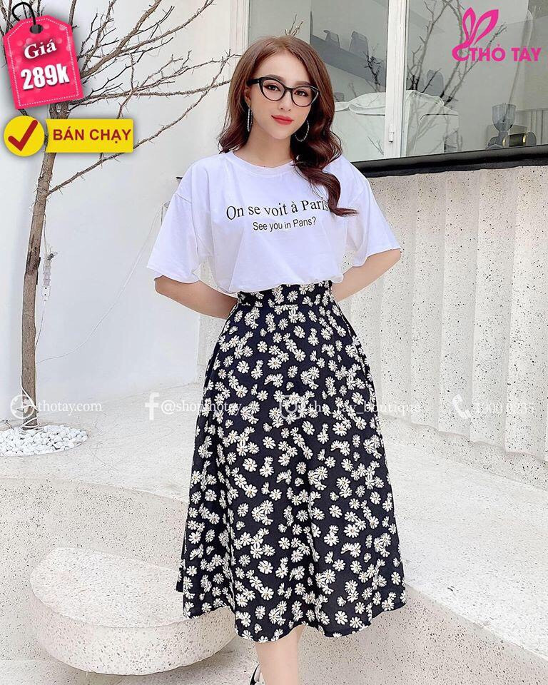 [Hót Hót Siêu Phẩm] Sét Áo & Chân Váy hoa cúc hót trend + video thật