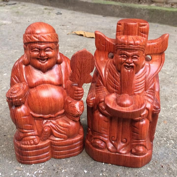 Bộ tượng thần tài thổ địa gỗ hương cao 25cm