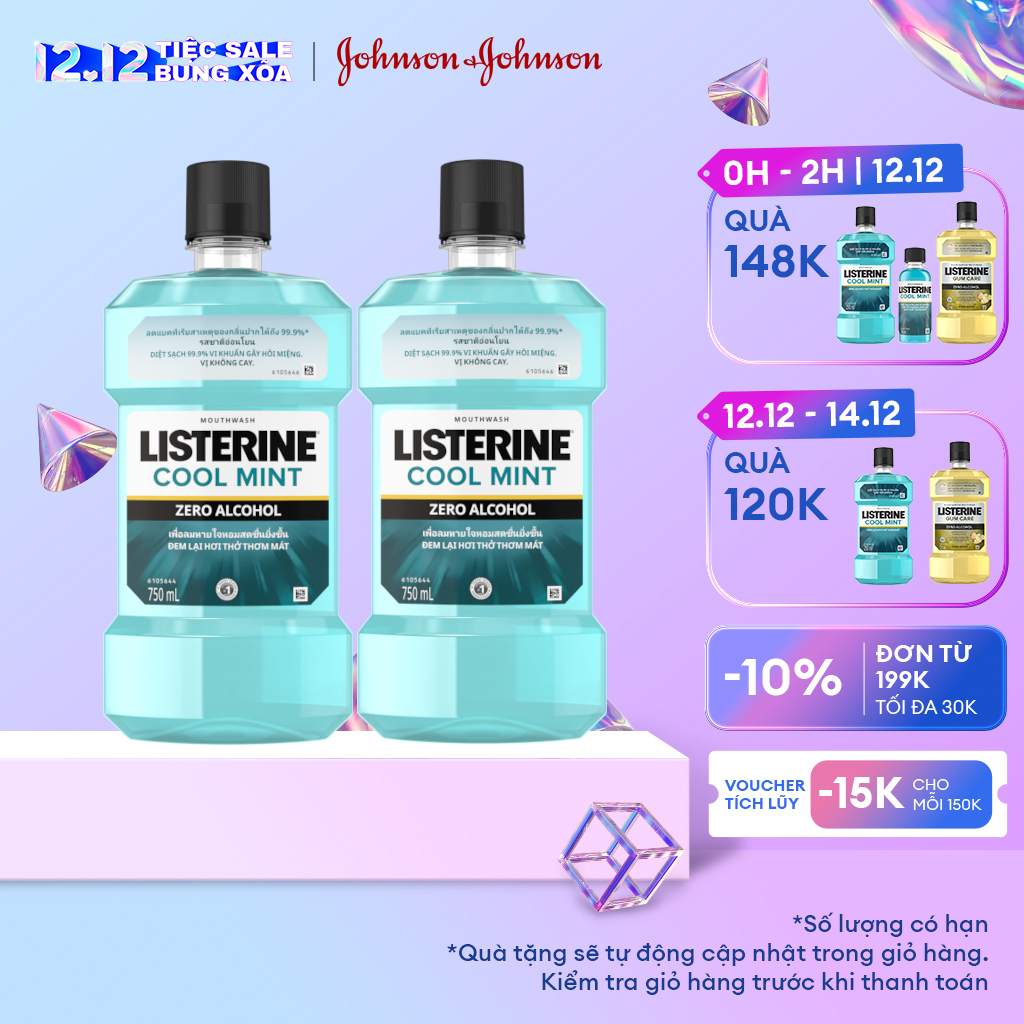 Bộ 2 Chai Nước Súc Miệng Listerine Giúp Hơi Thở Thơm Mát Cool Mint Zero 750mlx2 540021939