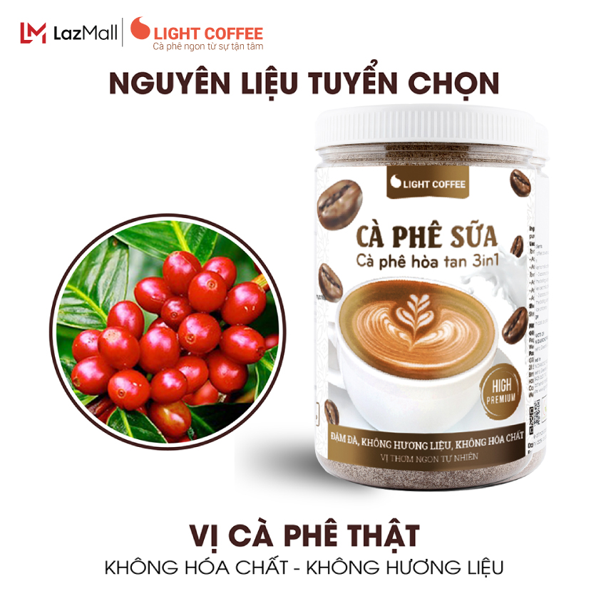[SẢN XUẤT MỚI] Cà phê sữa hòa tan 3in1 Light Coffee đậm vị, thơm ngon , đặc biệt chỉ kết hợp đúng 3 thành phần cà phê, đường, sữa , không hóa chất, không hương liệu - hũ 500g/ 600GR