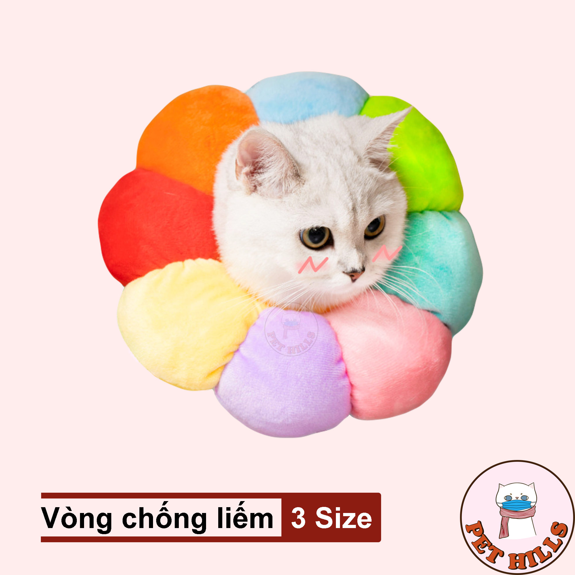 Vòng chống liếm cầu vồng cho mèo siêu đáng yêu - Gối chống liếm cho thú cưng-Gối chống liếm cầu vồng cho mèo-Gối chống liếm cho mèo-Gối chống liếm-Goi chong liem cau vong cho meo-Goi chong liem cho meo-Vong chong liem cho meo