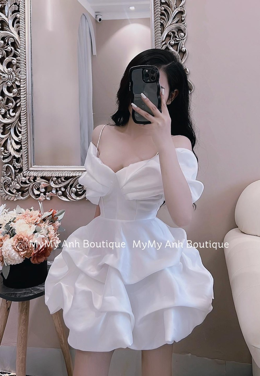 Hot, đầm tapta bí trễ vai bồng bềnh xinh như công chúa up