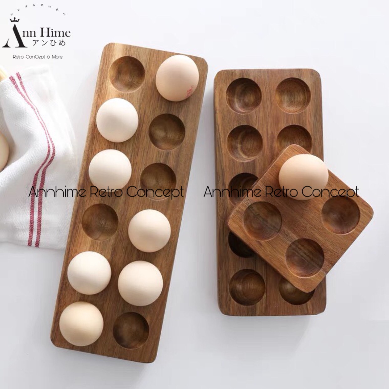 Khay đựng trứng bằng gỗ tiện dụng decor vintage đựng 4-6-12 trứng