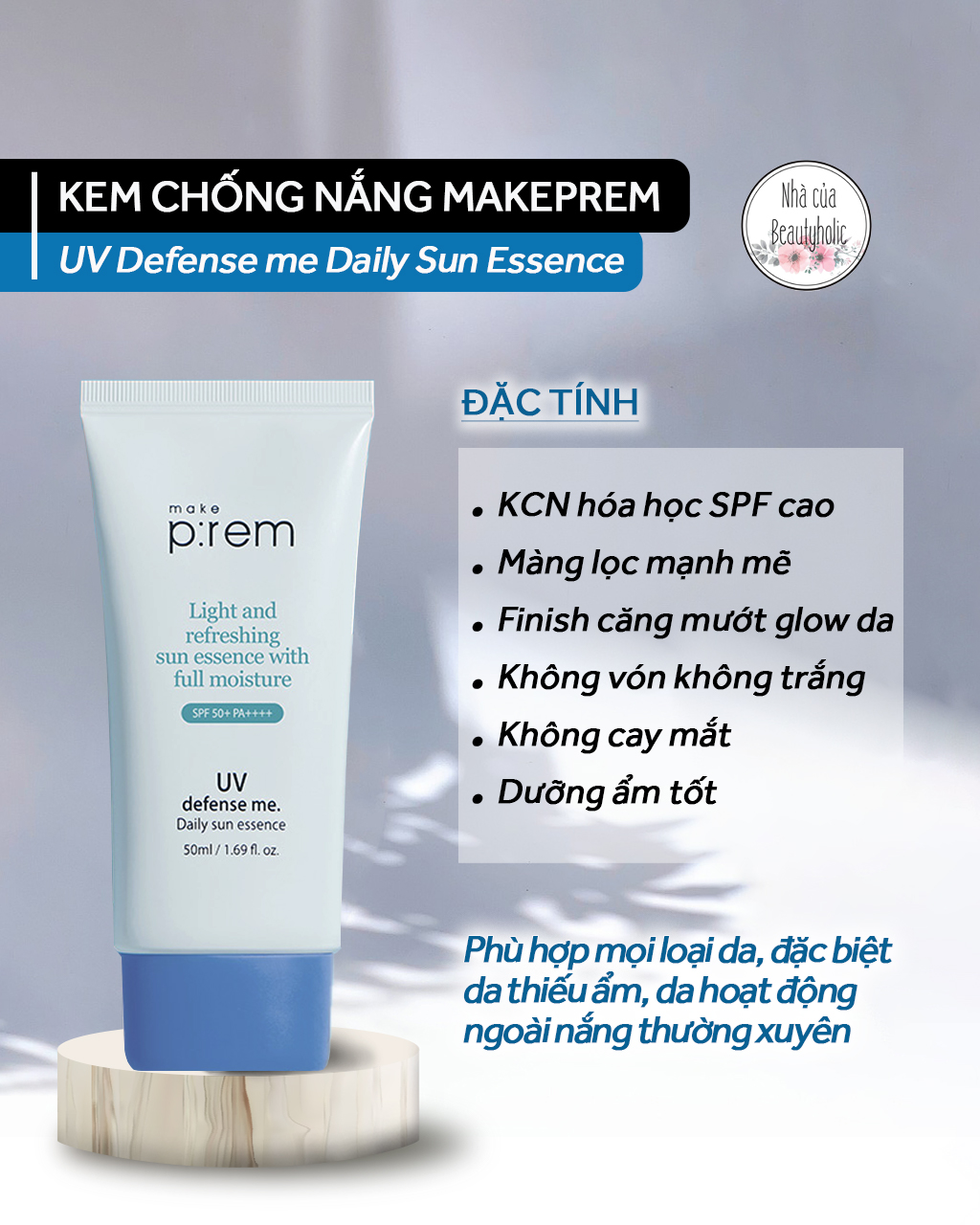 [Nhacuabeautyholic] Kem chống nắng hóa học MAKEPREM UV Defense Me Daily Sun Essence 50ml