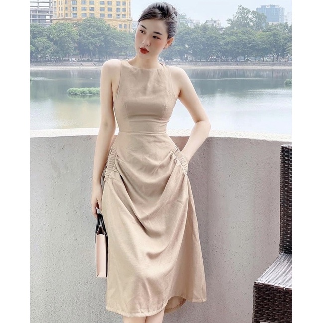 Đầm cổ tròn, 2 túi ms53