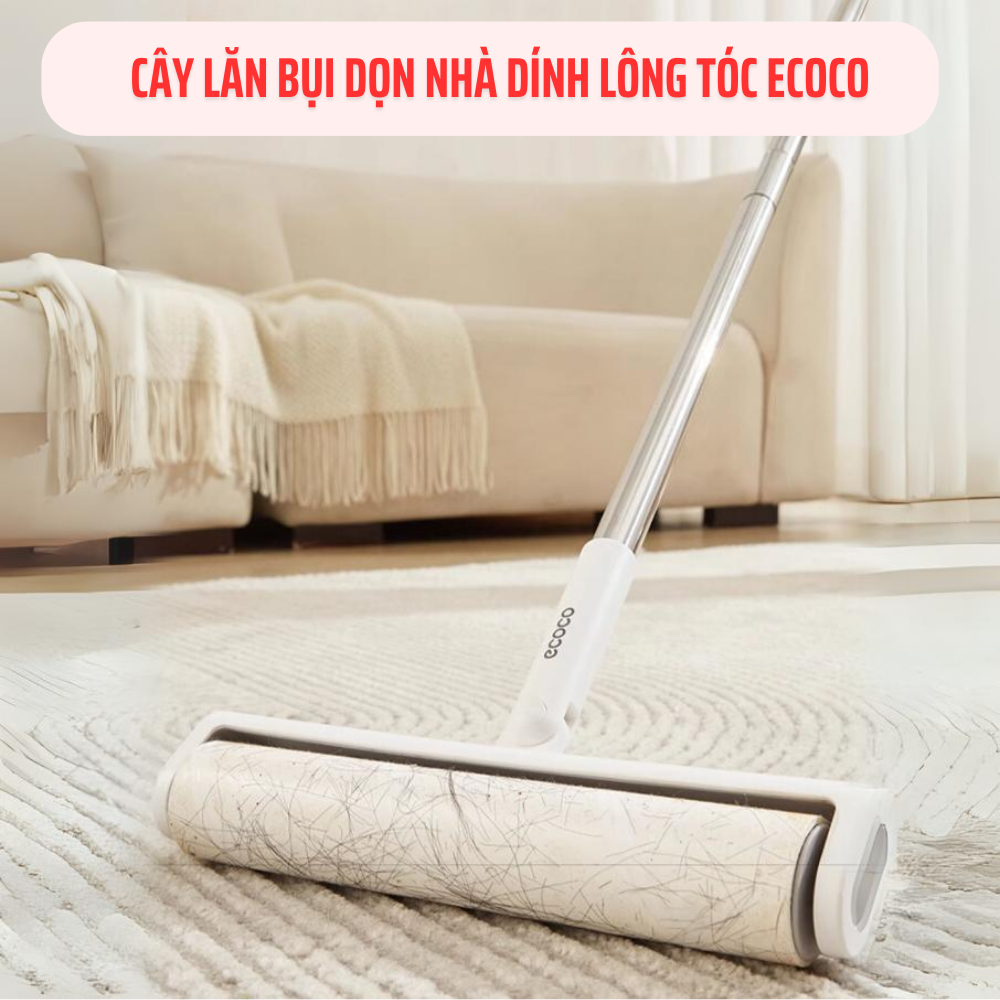 Cây lăn bụi ECOCO cán inox dài thế hệ mới, lăn bụi sàn nhà, làm sạch ga gối, lông chó mèo, thảm, sofa 23119