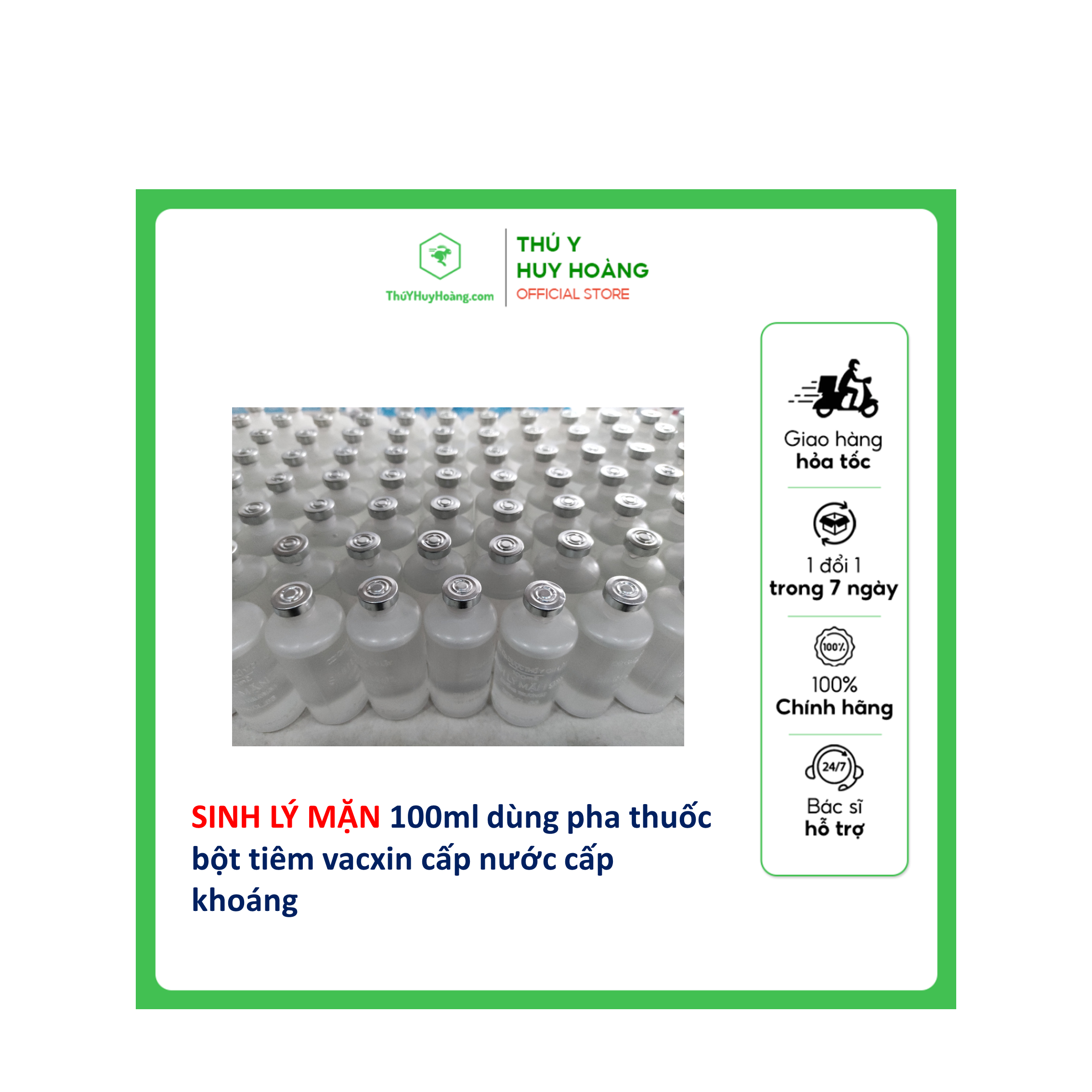 Nước muối sinh lý mặn 100ml dùng pha bột tiêm vacxin cấp nước cấp khoáng dùng trong thú y