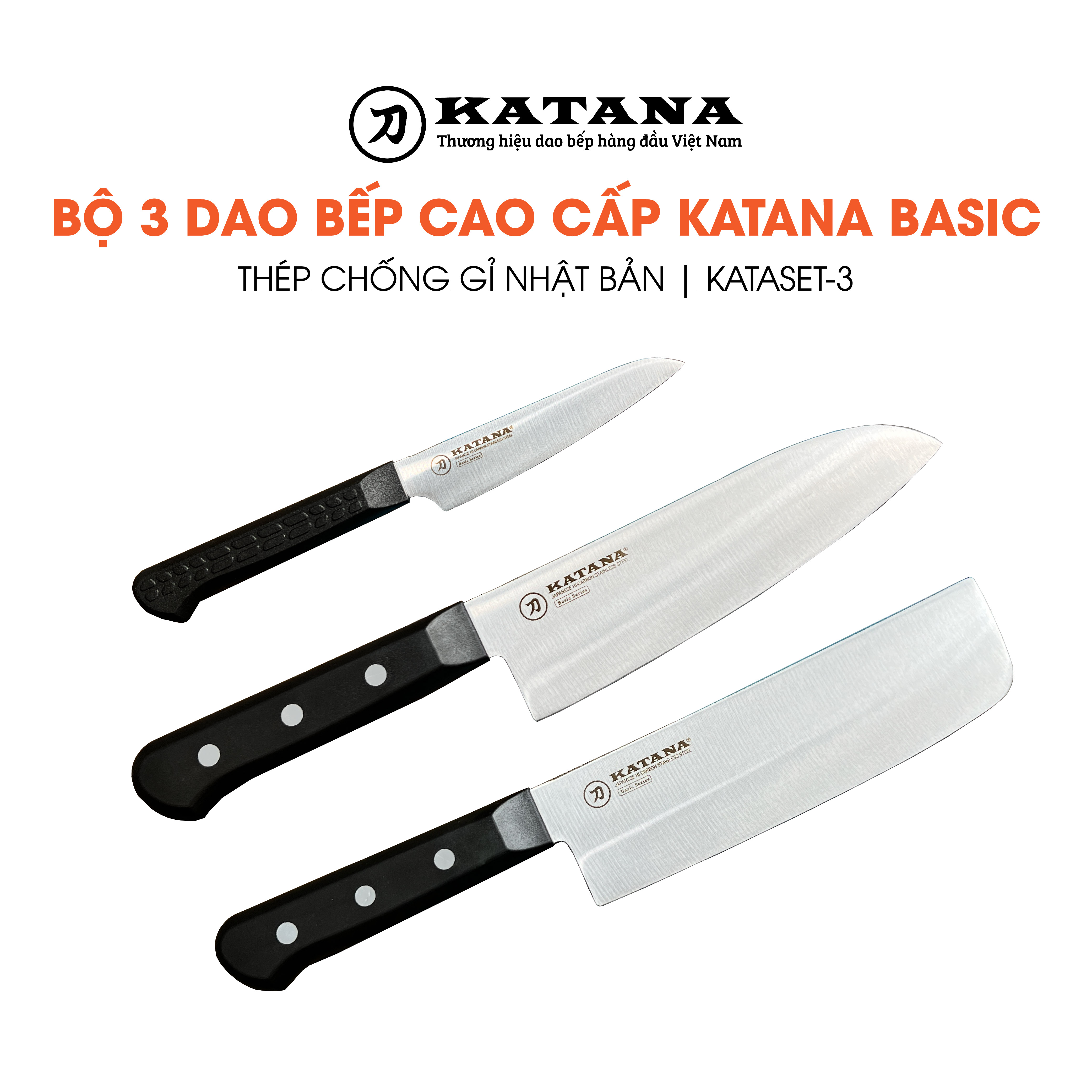 Bộ dao làm bếp cao cấp 3 món siêu sắc KATANA Basic thép không gỉ chất lượng xuất khẩu Nhật Bản - RẺ 