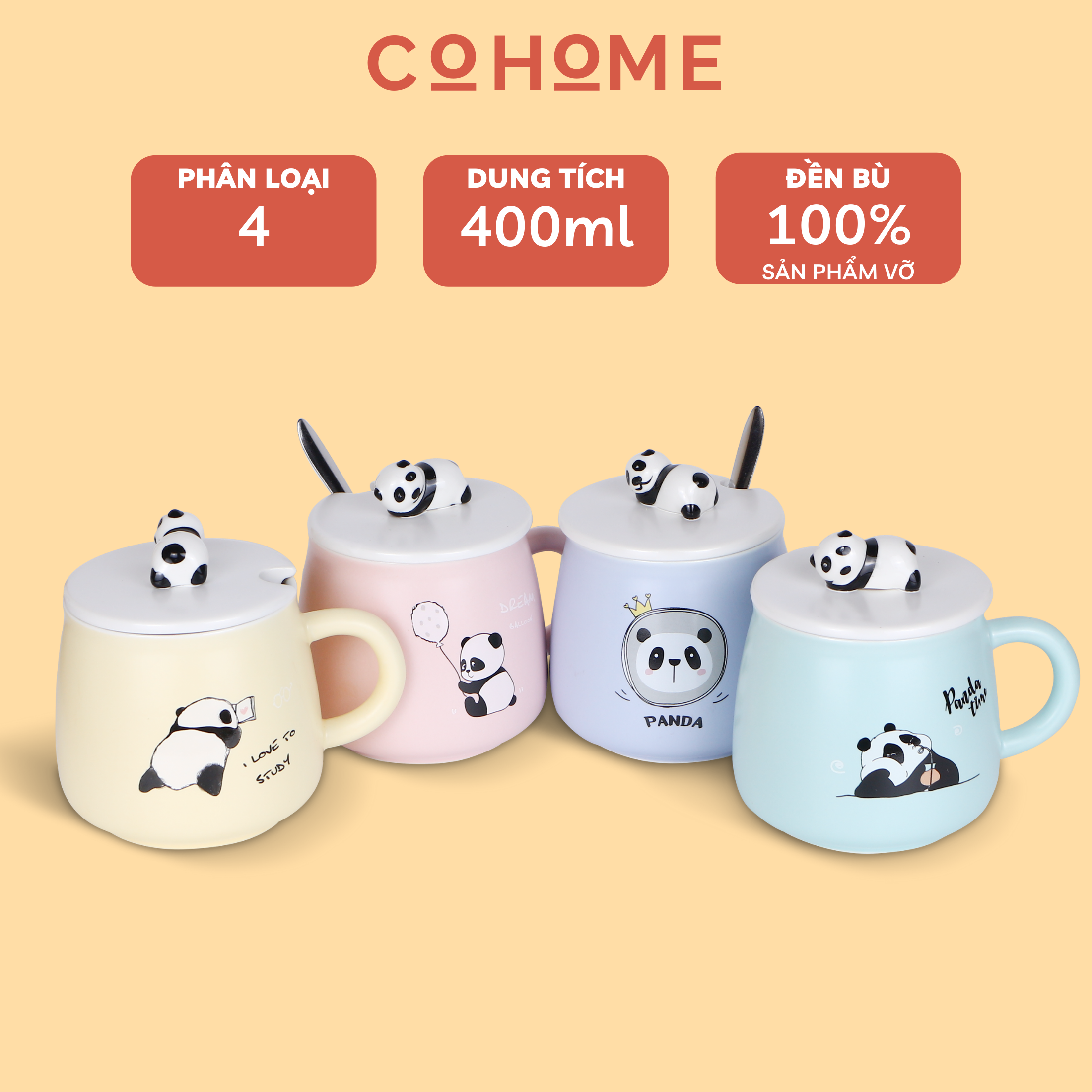 Cốc sứ có nắp hình gấu Panda dễ thương, chất liệu gốm sứ cao cấp,dung tích 400ml, phù hợp làm quà tặng, đồ decor