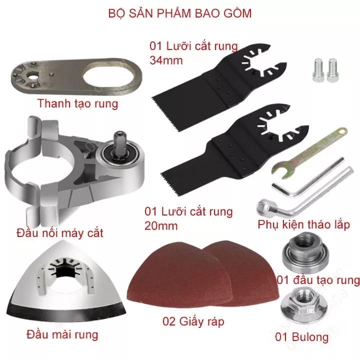 Máy cắt rung - bộ chuyển đổi máy cắt thành máy cắt rung tặng kèm 2 Lưỡi Cắt, Đĩa Chà Tam Giác