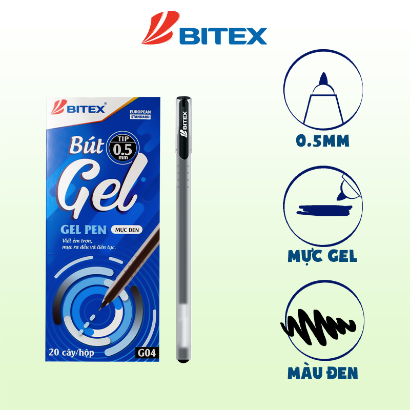 Bút gel Bitex mực xanh, đỏ, đen G04