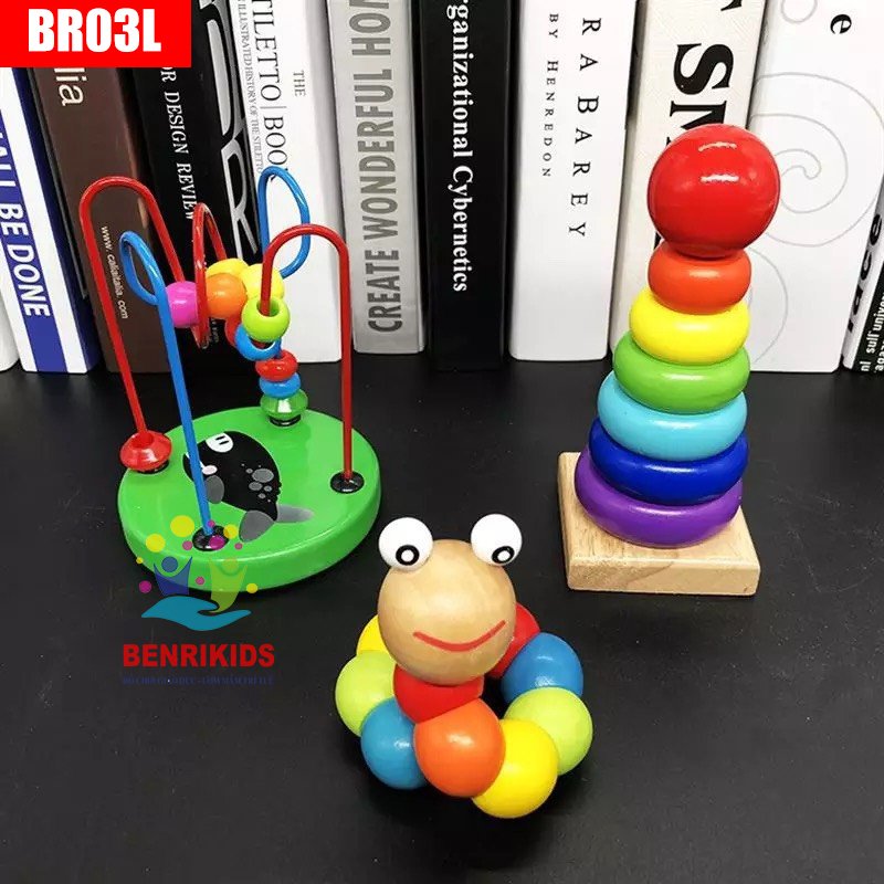 Đồ Chơi Trẻ Em,BR03L, Combo 3 Món Đồ Chơi Sâu Uốn Dẻo, Luồn Hạt Mê Cung, Tháp Cầu Vồng, Đồ Chơi Thông Minh, Trò Chơi Phát Triển Tư Duy, Giáo cụ Montessori Cho Bé Từ 0-5 tuổi