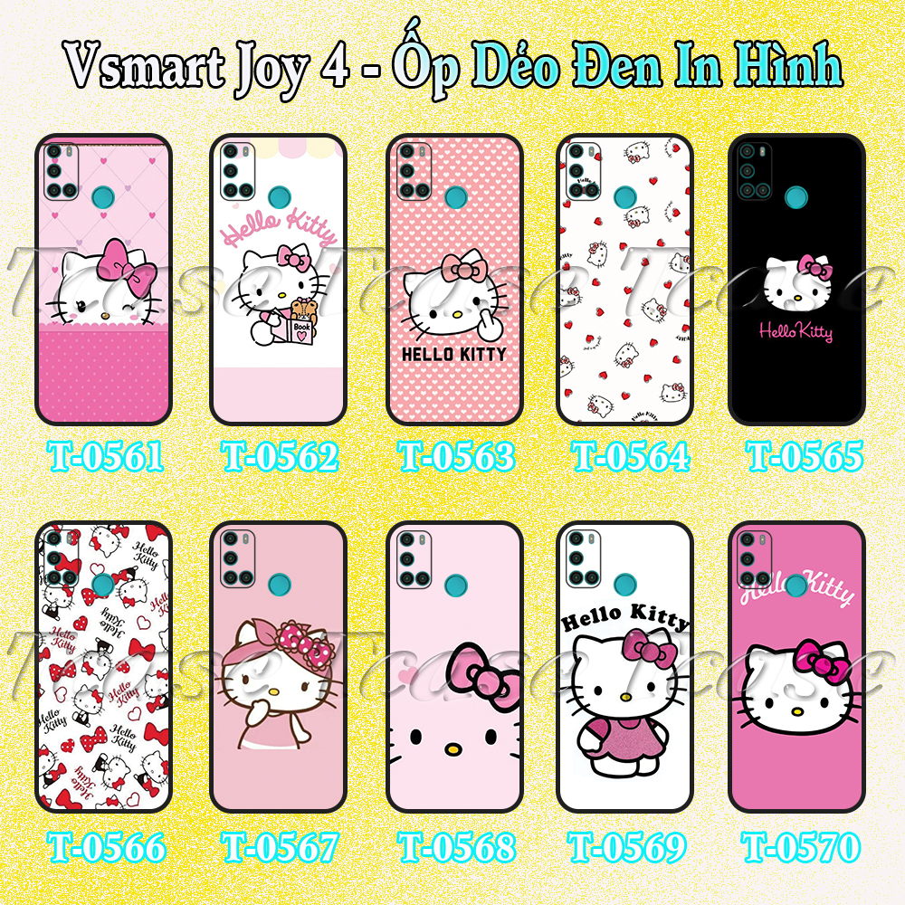 Ốp lưng Vsmart Joy 4 - Ốp dẻo đen in hình Mèo hồng cute dễ thương