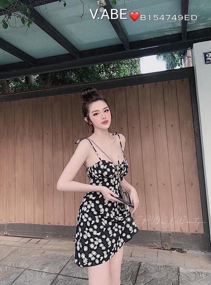 Đầm cúc hoạ mi 2 dây pl13
