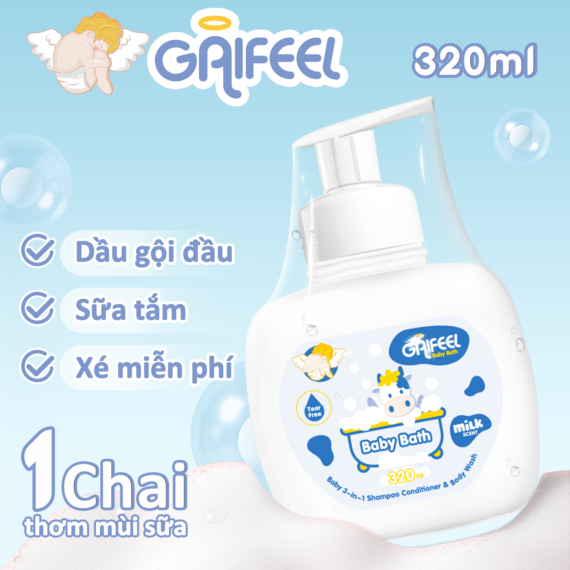 GAIFEEL Sữa tắm Sữa thơm sữa tắm Gel Sữa tắm cho bé hương sữa cho bé 320ml 1chai