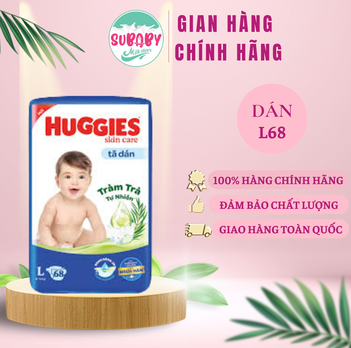 Tã/bỉm quần huggies tràm trà tự nhiên size l68/xl62